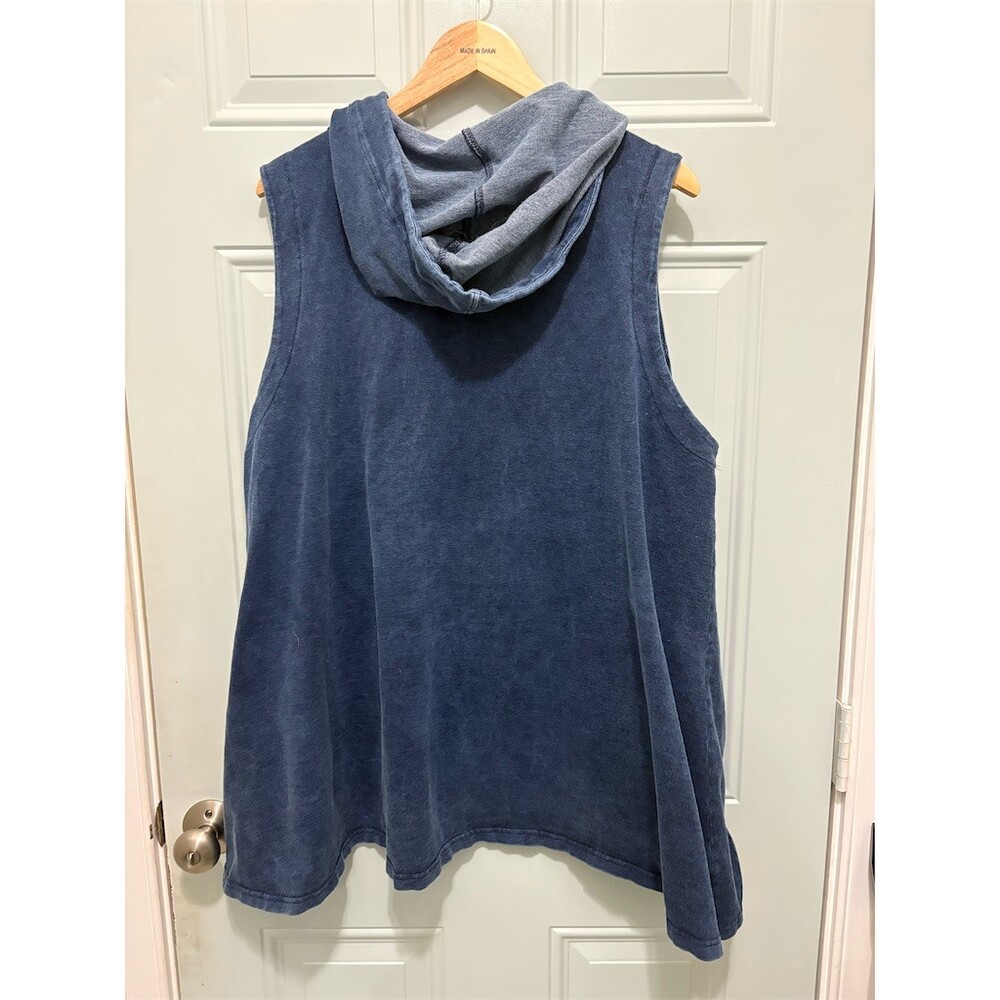 For Cynthia Vest Womens 2XL Blue Hooded Sleeveless Full Zip Floral Tunic - Picture 5 of 8